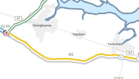 The delays eastbound on the M2 between Sittingbourne and Faversham