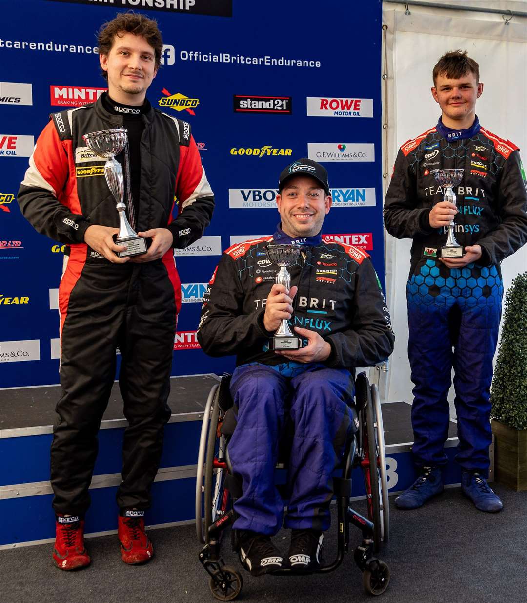 Dom Shore, centre, secured his first-ever silverware in the Britcar Trophy Championship at Donington Park. Picture: Peter Markwick