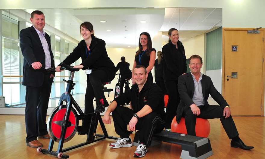 BayPoint staff test out the new fitness equipment at Discovery Park, Sandwich,