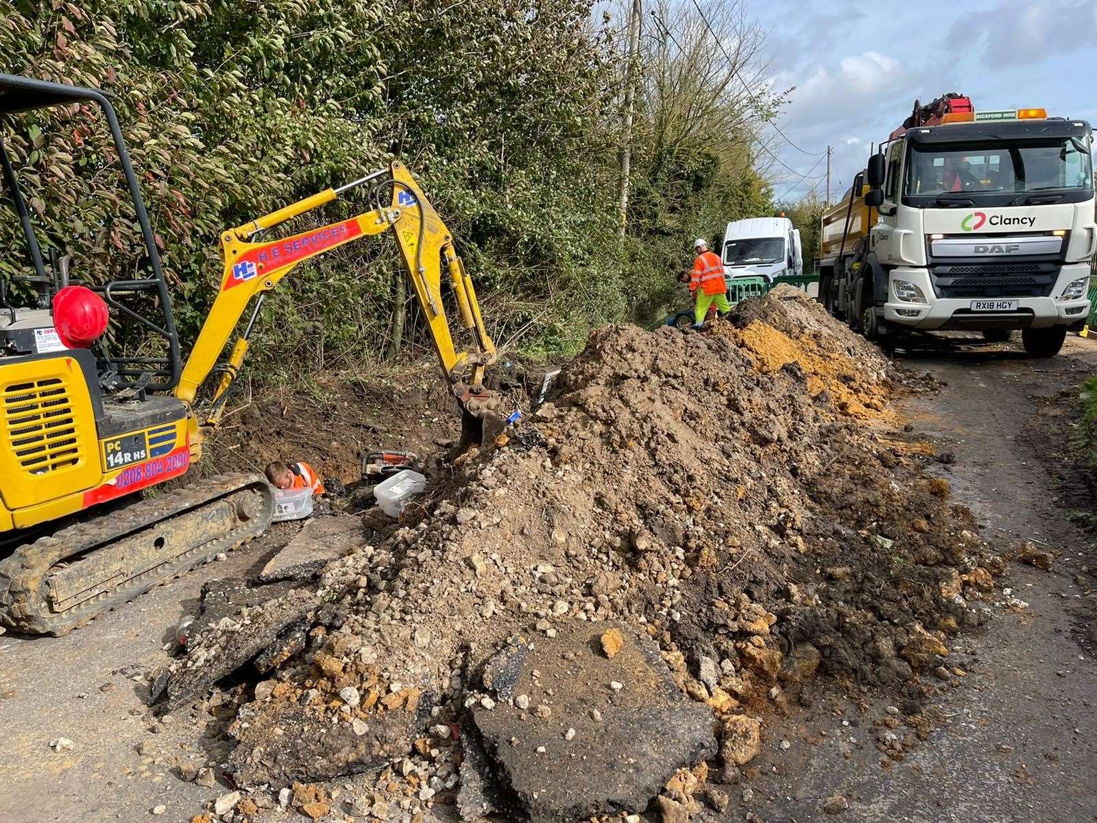 Water works have closed Lidsing Road at Hempstead. Picture: Lawrence Ansell