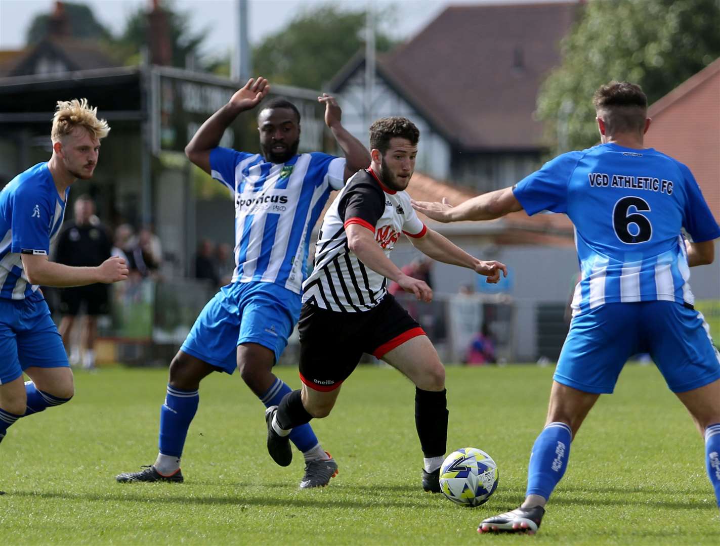 Young striker Lenny Atherton – came off injured in the first half of Deal’s replayed FA Cup tie at Lydd on Monday, which they lost 4-2. Picture: Paul Willmott