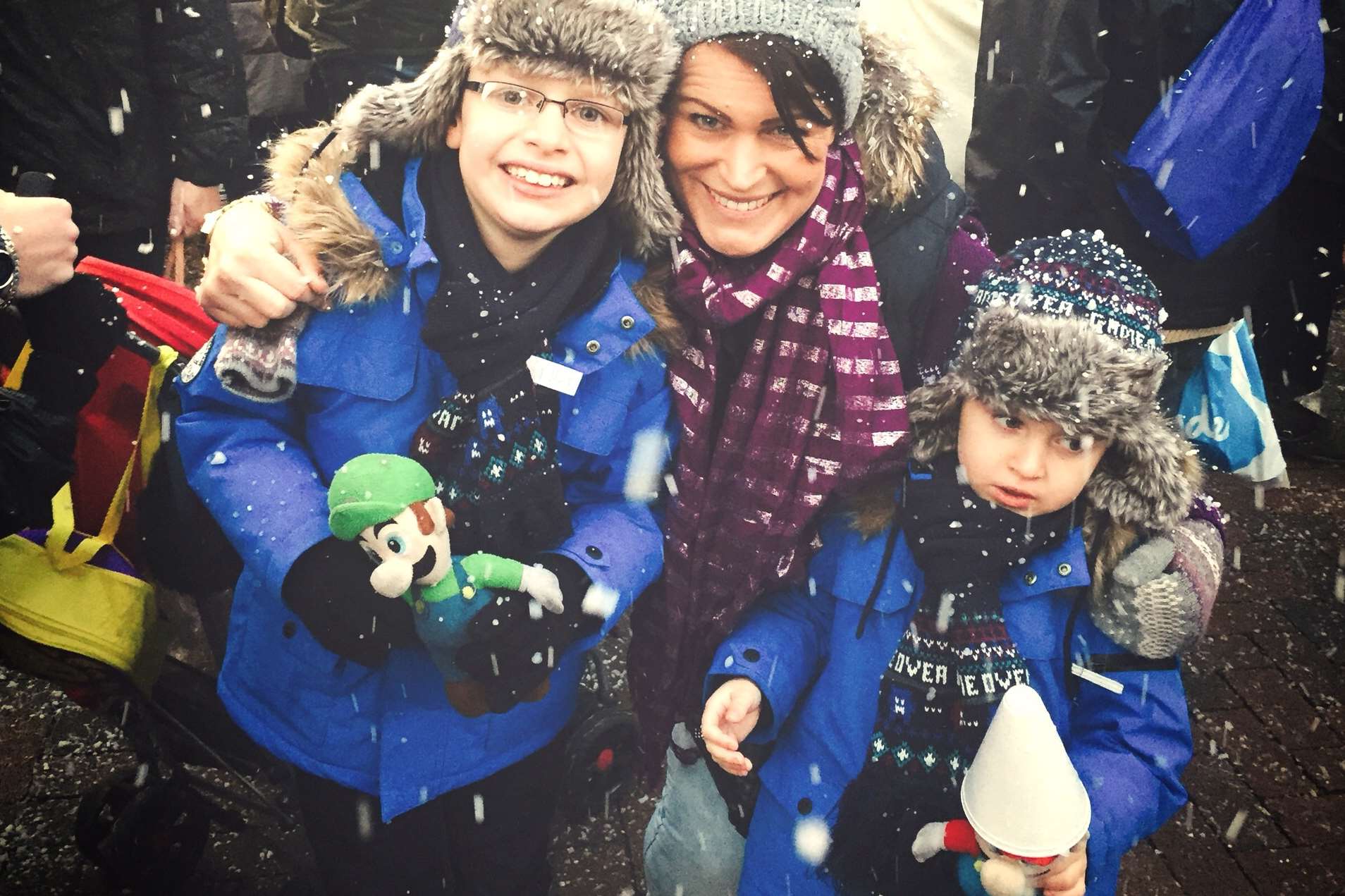 Billy and Oliver with Mario and Lugi, and their mother Hayley, enjoying their first visit to the Dickensian Christmas festival.