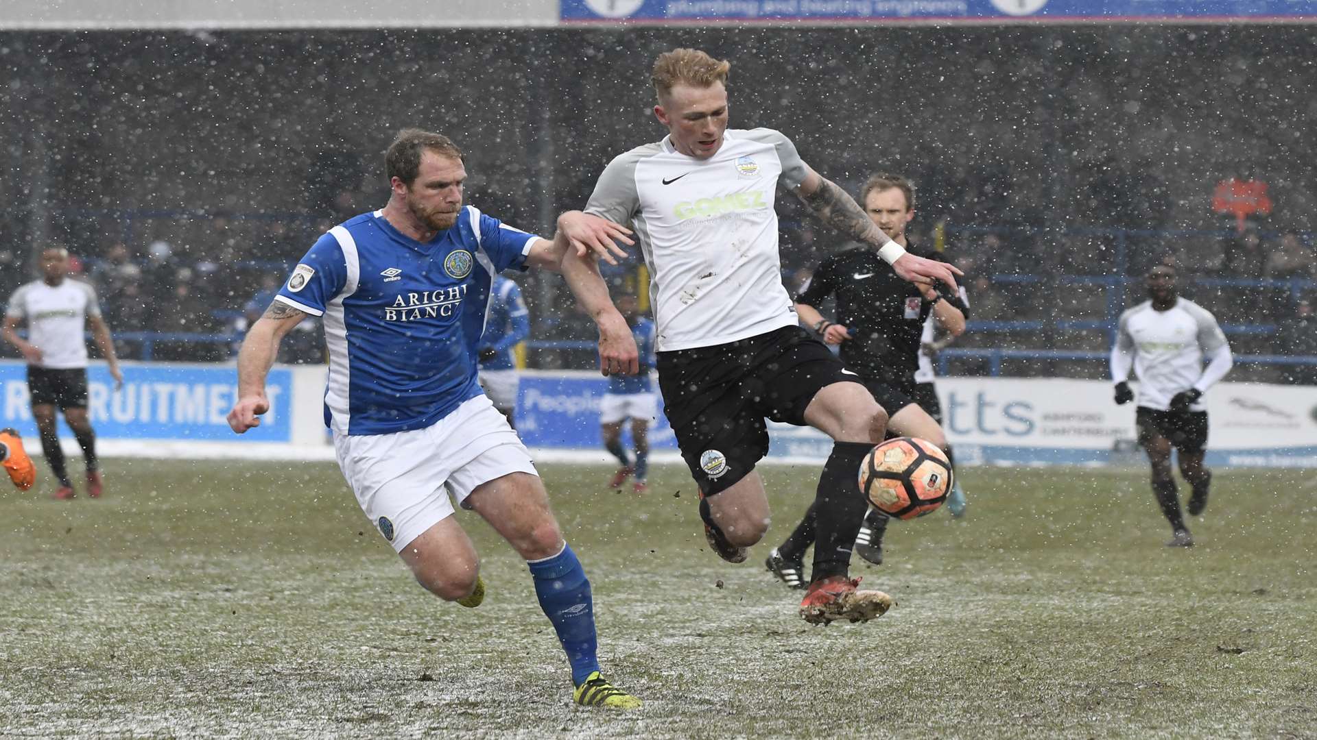 Mitch Pinnock with the ball against Macclesfield. Picture: Tony Flashman