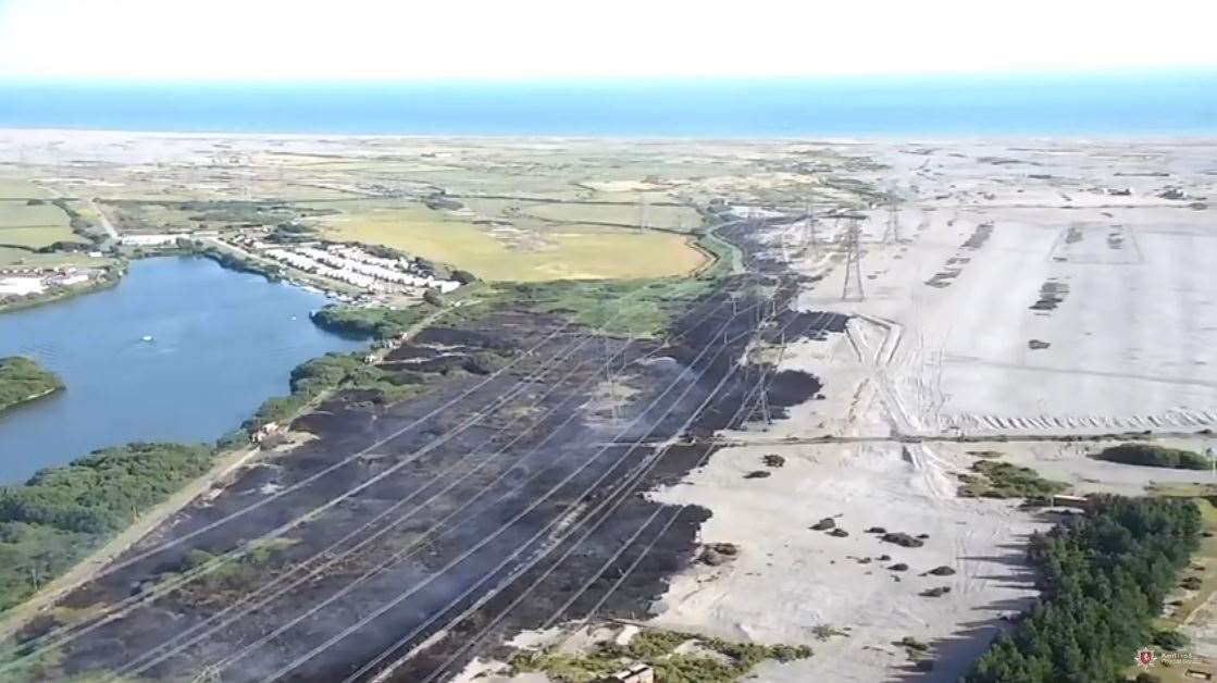 Drone footage: the Lydd Ranges fire from the sky. Picture:KFRS (14341589)