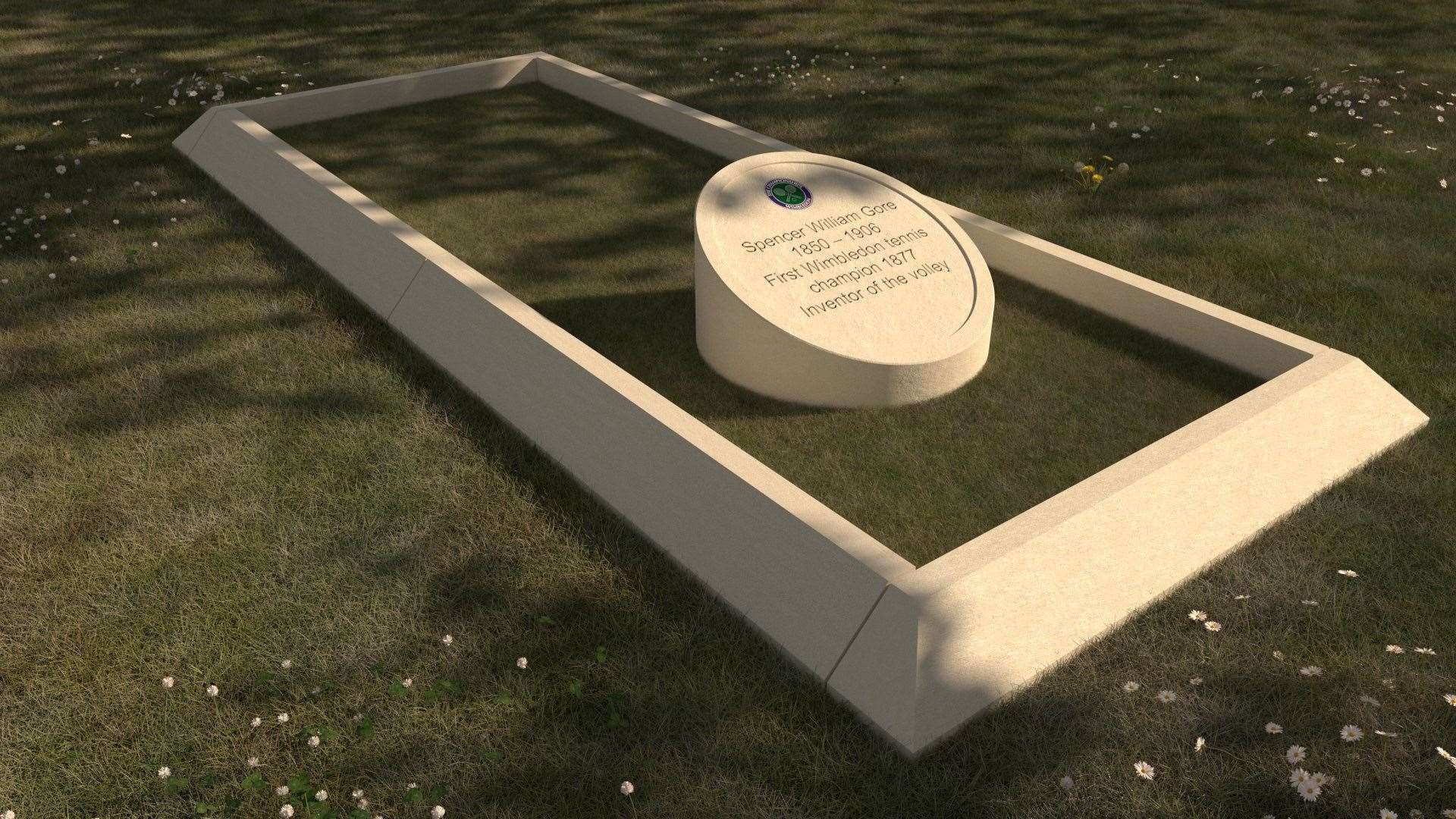 The proposed design for Spencer Gore's new grave in Ramsgate Cemetery which will recognise his sporting achievement as the first winner of Wimbledon. Image: Dominic Murphy