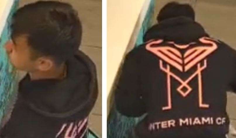 Pictures show the distinctive hoodie of the man officers investigating a Canterbury sexual assault want to identify. Picture: Kent Police