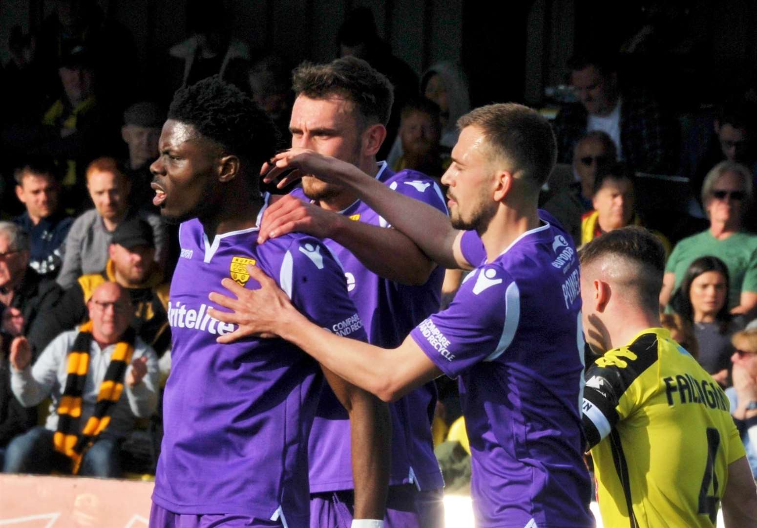 Justin Amaluzor celebrates his first goal at Harrogate Picture: Steve Terrell