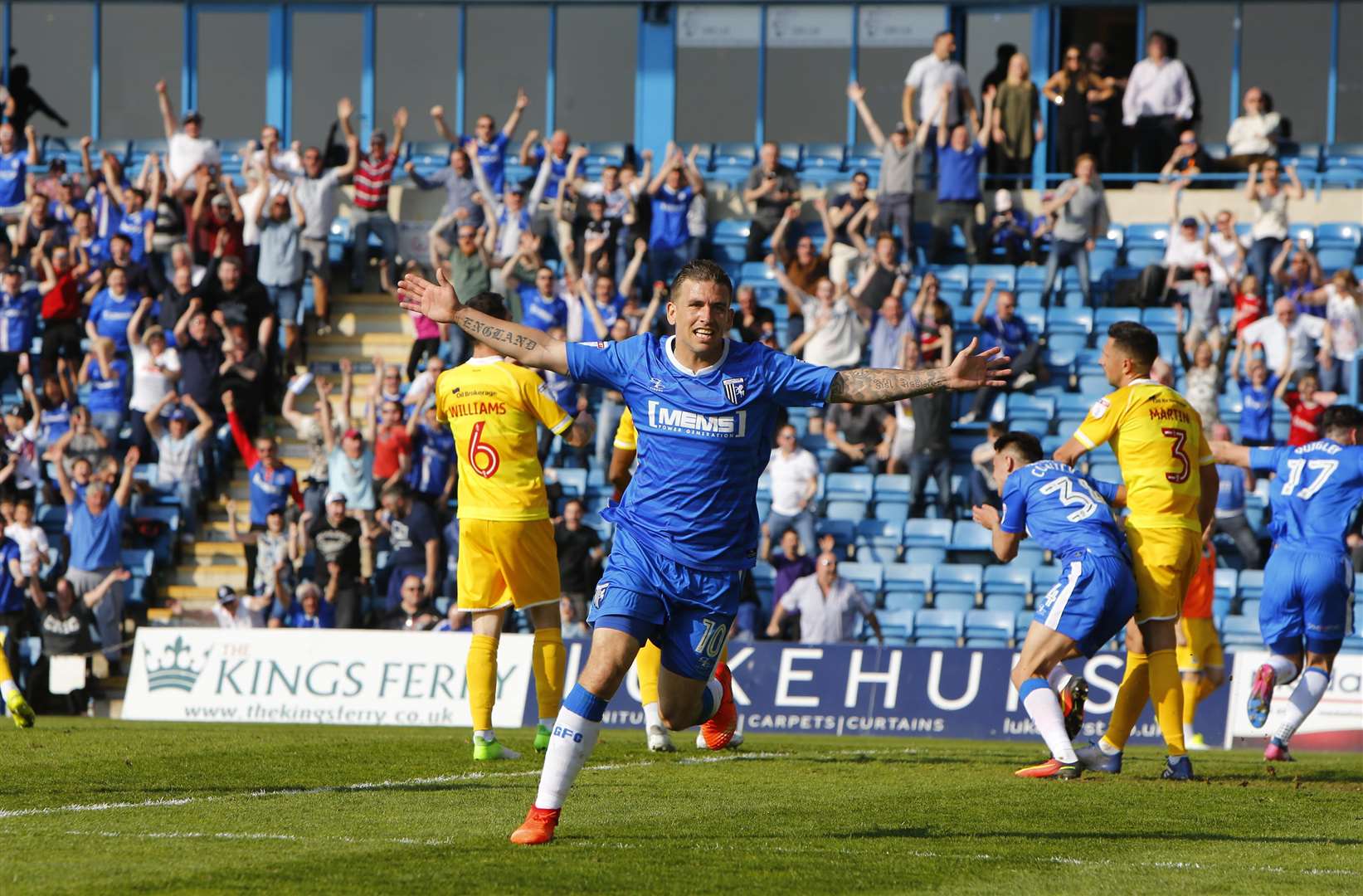 Cody McDonald celebrates a goal for Gillingham Picture: Andy Jones