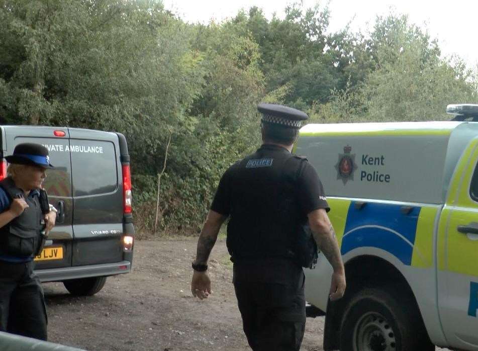 Police search the area in Brokes Wood