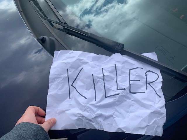 Note left on carer’s car in Portsmouth, Hampshire (Crescent Community Care/PA)