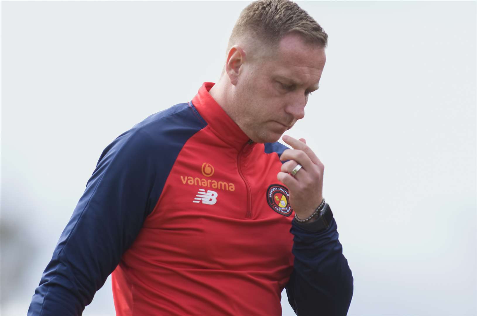 Ebbsfleet boss Dennis Kutrieb - was floored in his technical area by Cheshunt boss Craig Edwards. Picture: Ed Miller/EUFC