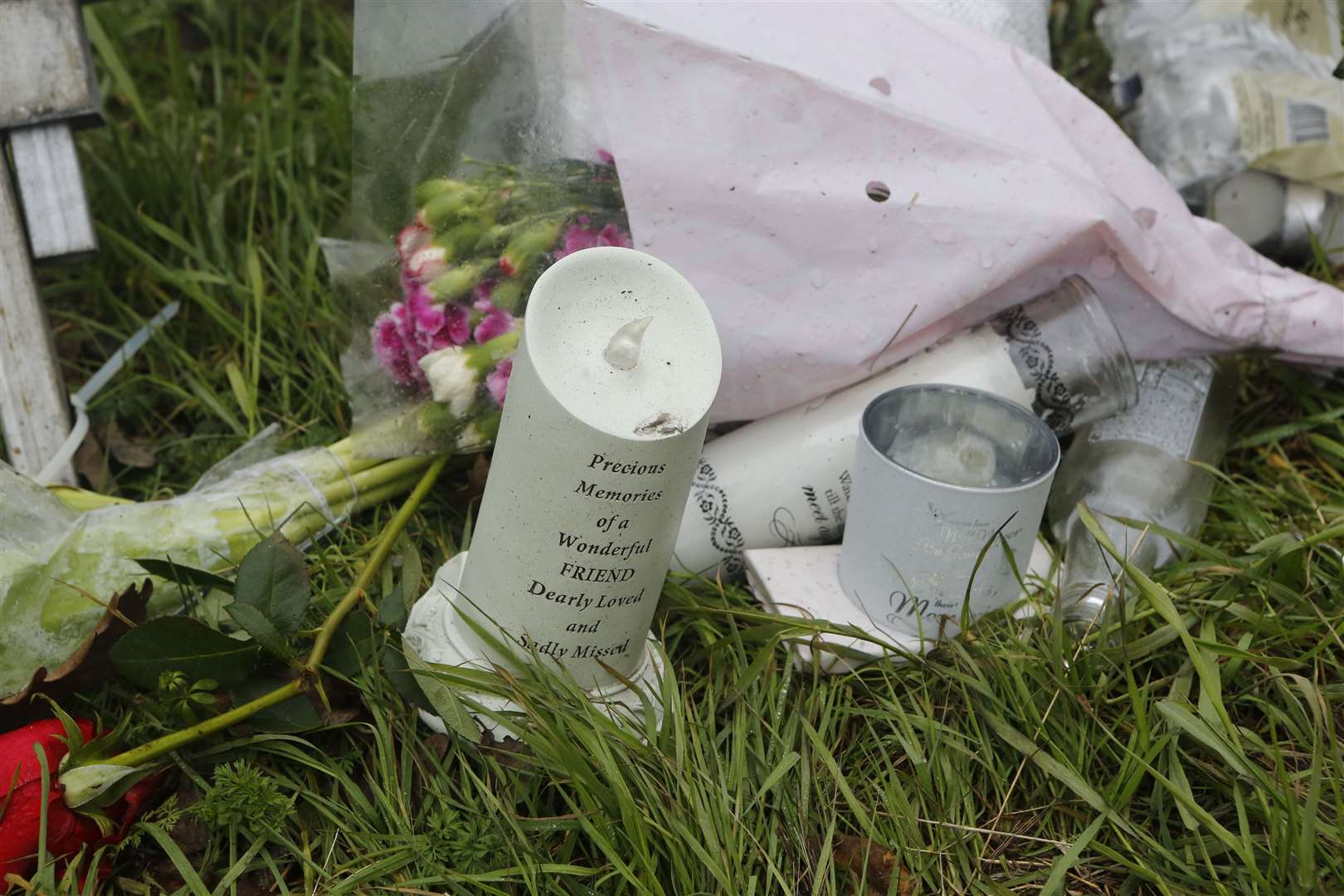 A shrine in memory of Franky Bryan who was hit and killed by a car on the A2