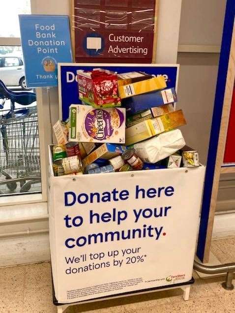 The overflowing collection bin at Tesco in Riverhead