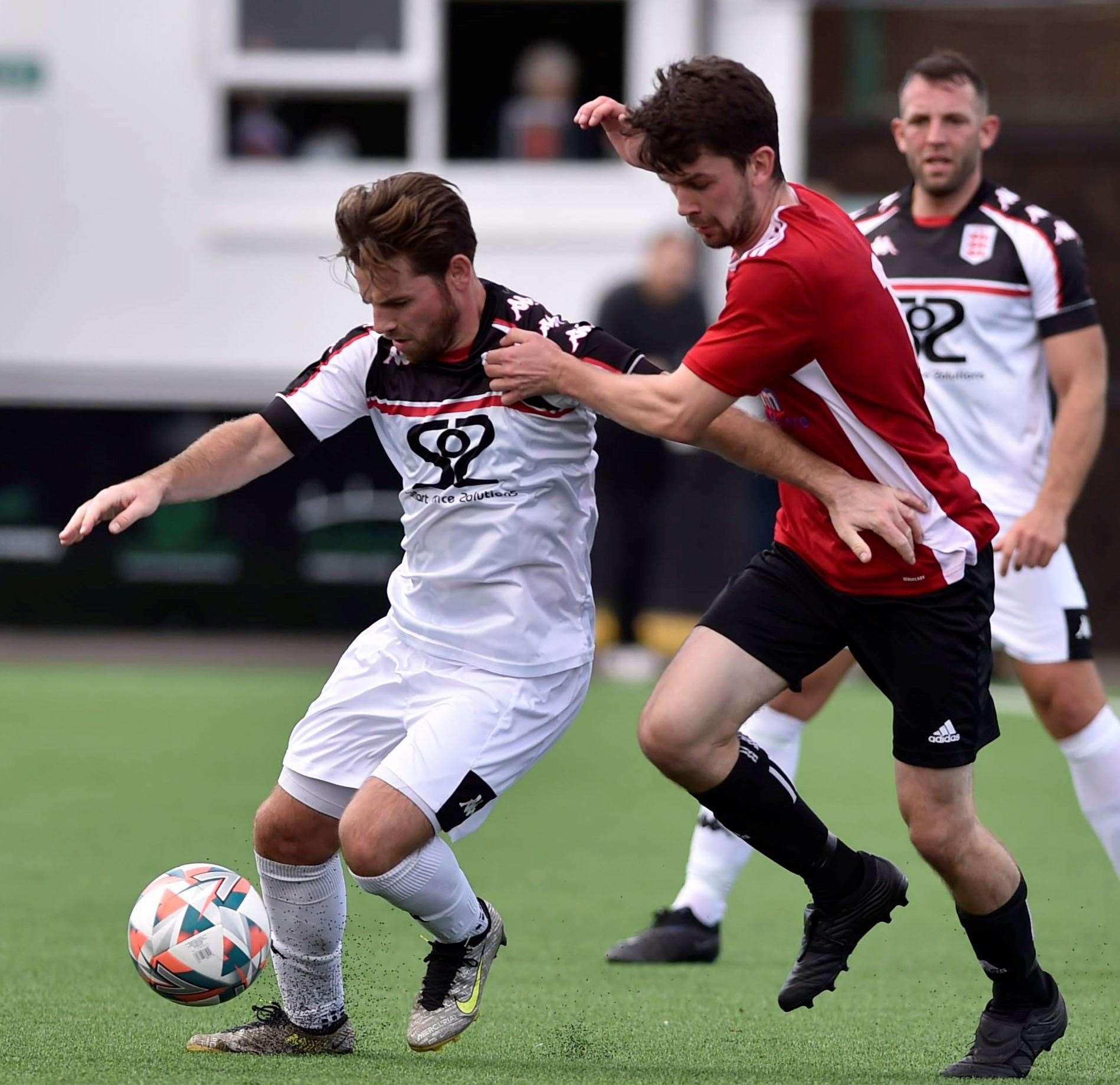 Faversham's Ashley Miller on the ball before he was later sent off. Picture: Ian Scammell