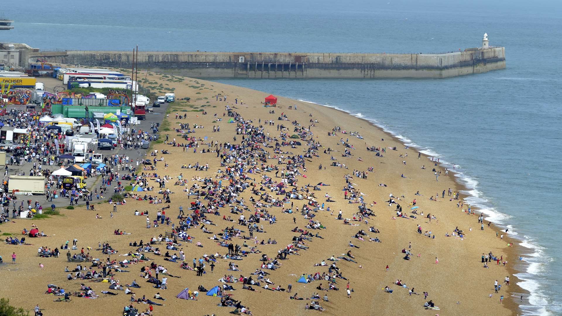 A packed Folkestone beach