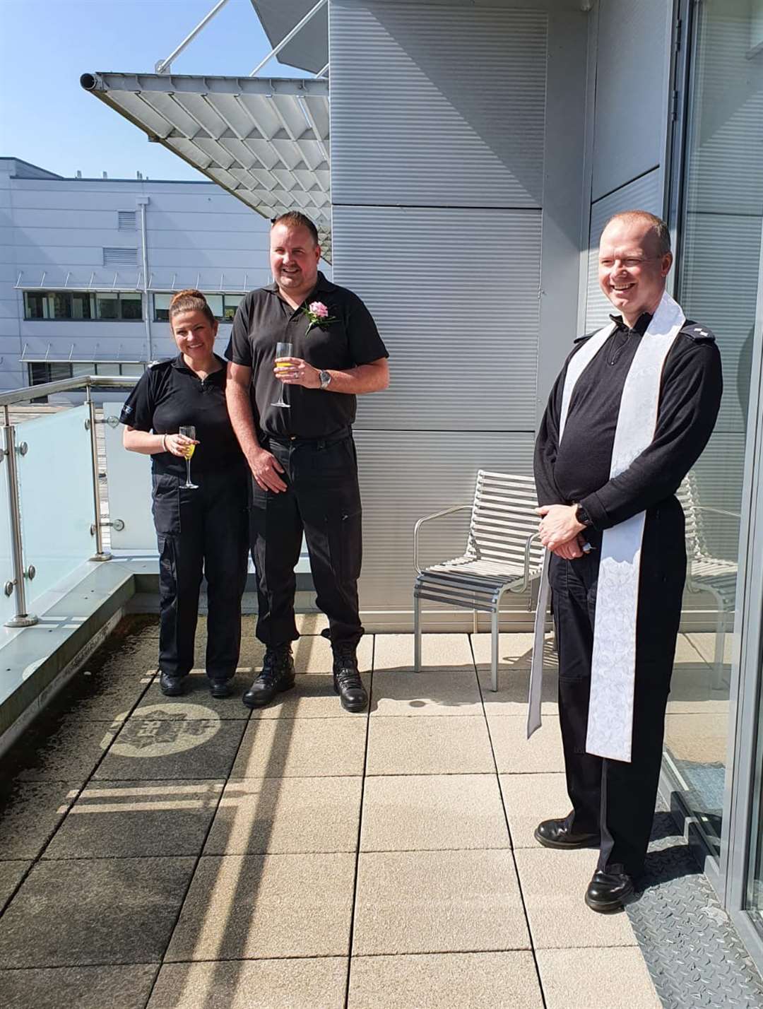 Inspector Rob Findlow, an ordained Anglican priest, blessed the couple’s rings in a ceremony (Greater Manchester Police/PA)