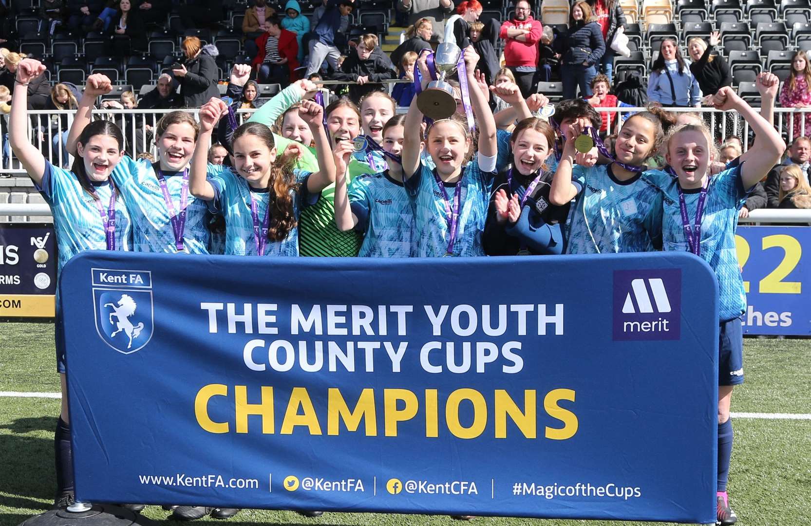 London City Lionesses celebrate winning the Kent Merit Under-14 Girls Cup Final. Picture: PSP Images