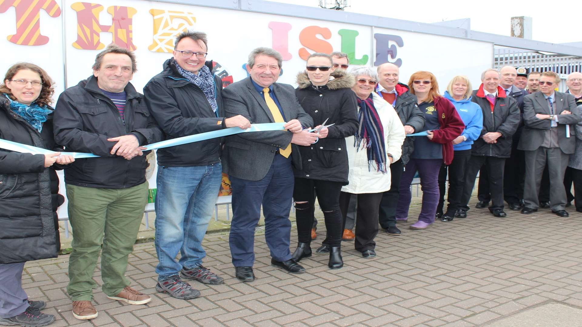 The Isle of Sheppey sign at Sheerness railway station is officially unveiled by MP Gordon Henderson