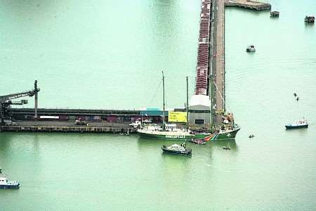 Rainbow Warrior led surprise Kingsnorth protest on Wednesday. Picture by Mike Mahoney