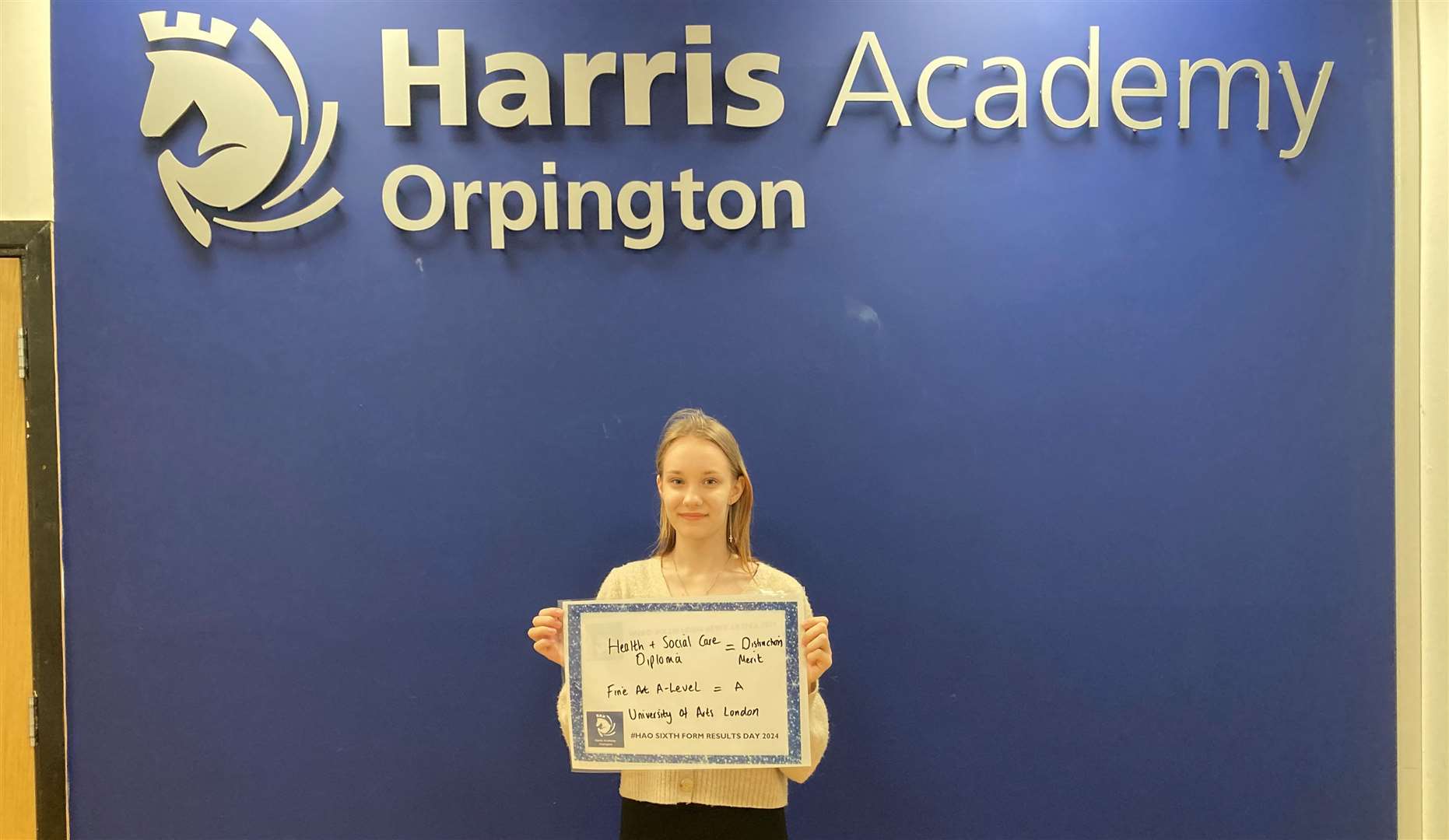 Amina Chadova joined Harris Academy in Orpington from Ukraine last year and is now celebrating an A and a distinction-merit in her A-levels. Picture: Harris Academy