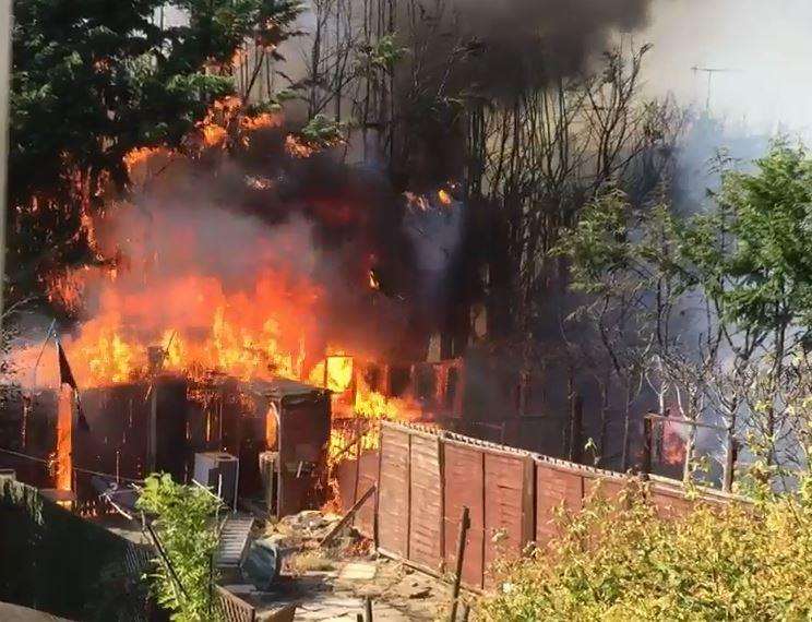 The inferno tore through trees and a shed yesterday. Picture: Sara Bradley. (2736312)