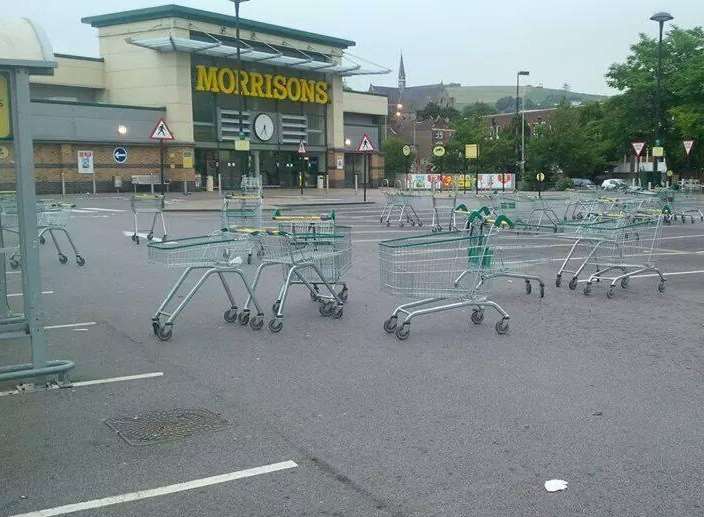 The Great Escape - Morrisons trolleys scattered across its car park