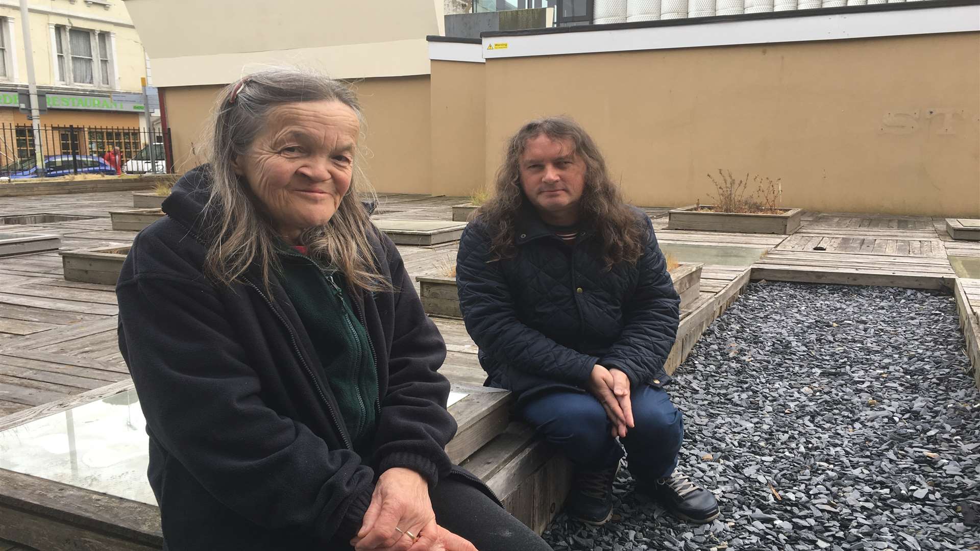 Margaret Care and Martin Easdown at the site where the Stokes greengrocers once stood in Tontine Street