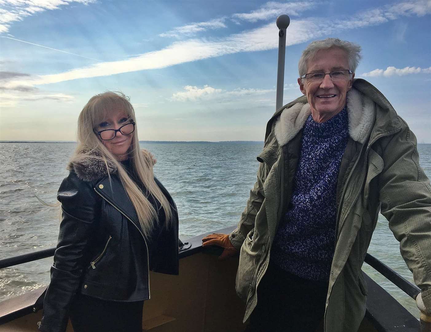 Margaret Flo McEwan heading to the Second World War Maunsell sea forts from Sheppey with Paul O'Grady for a TV programme