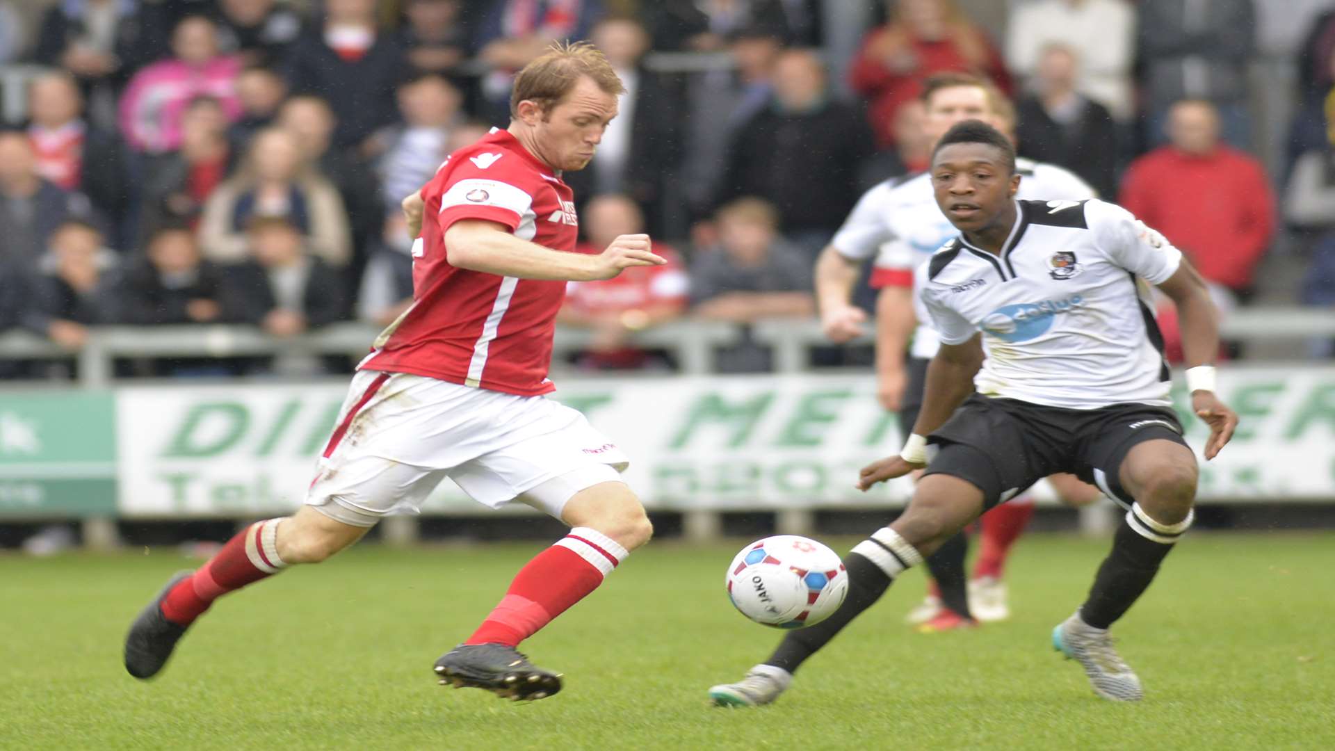 Ebou Adams closes down Ebbsfleet's Stuart Lewis Picture: Ruth Cuerden