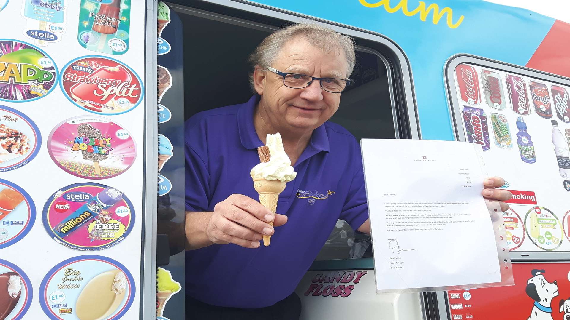 Melvin Nobbs, 62, was issued the notice by English Heritage who want a burger van at the site