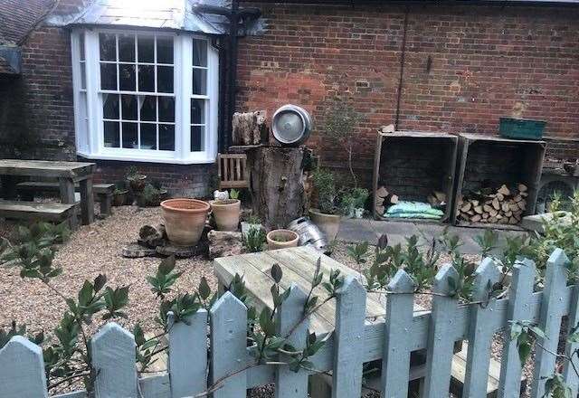 A view of the pretty garden at the side of the White Lion