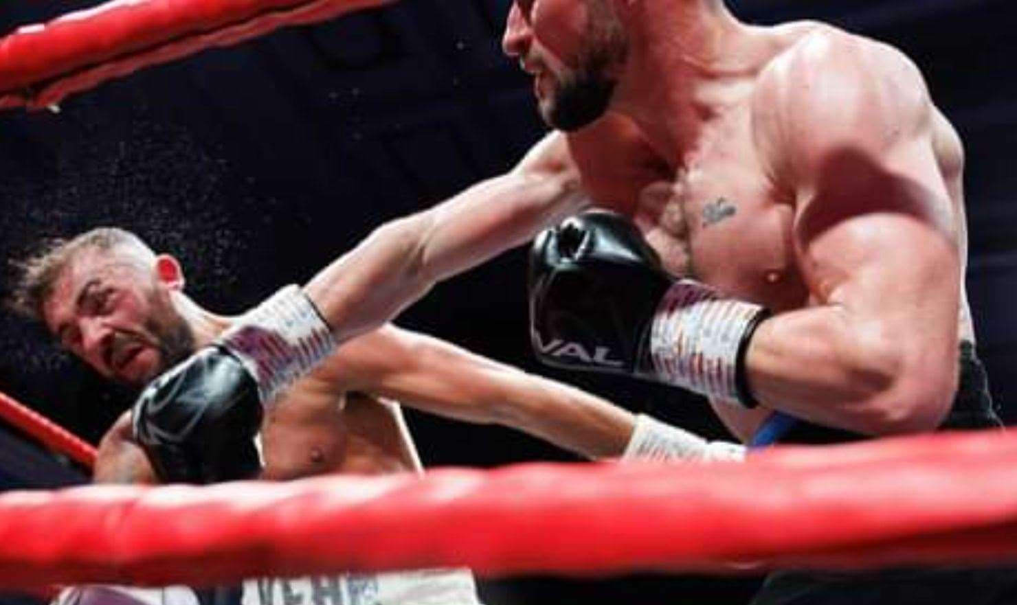 Louis Greene from Strood in action against Paul Kean in his Commonwealth title defence Picture: Kynock-boxing.com