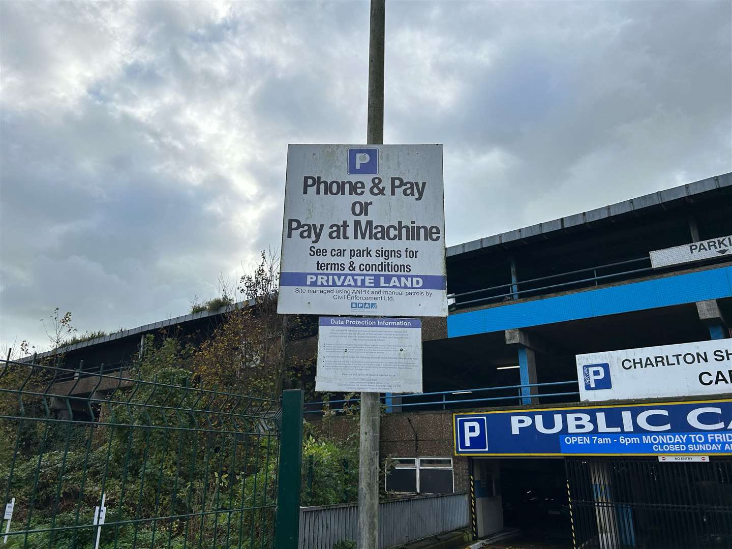 A sign at the Charlton Shopping Centre in Dover showing you must pay to park there