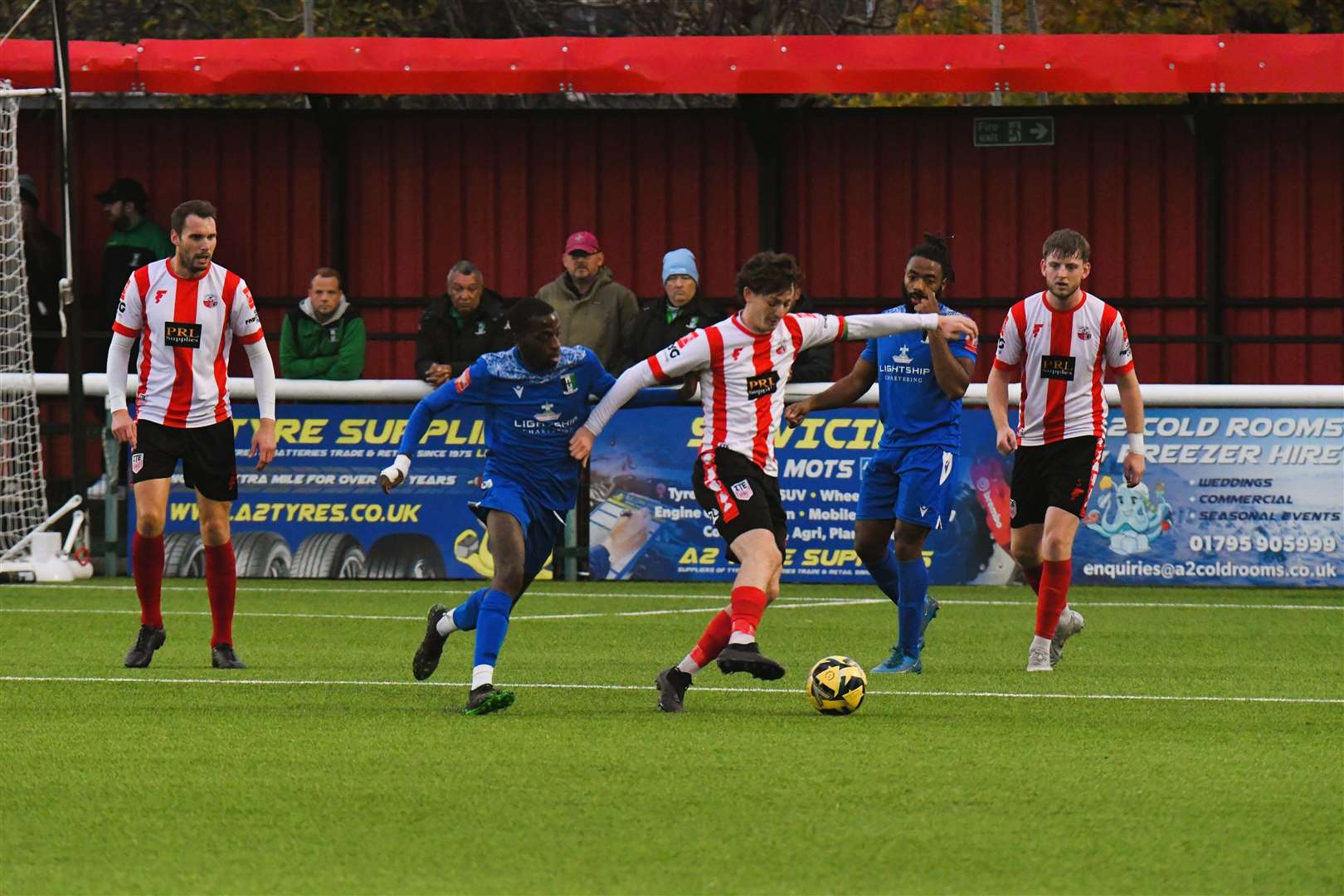 Match action between Sheppey and Cray Valley as captain Billy Bennett gets on the ball Picture: Marc Richards