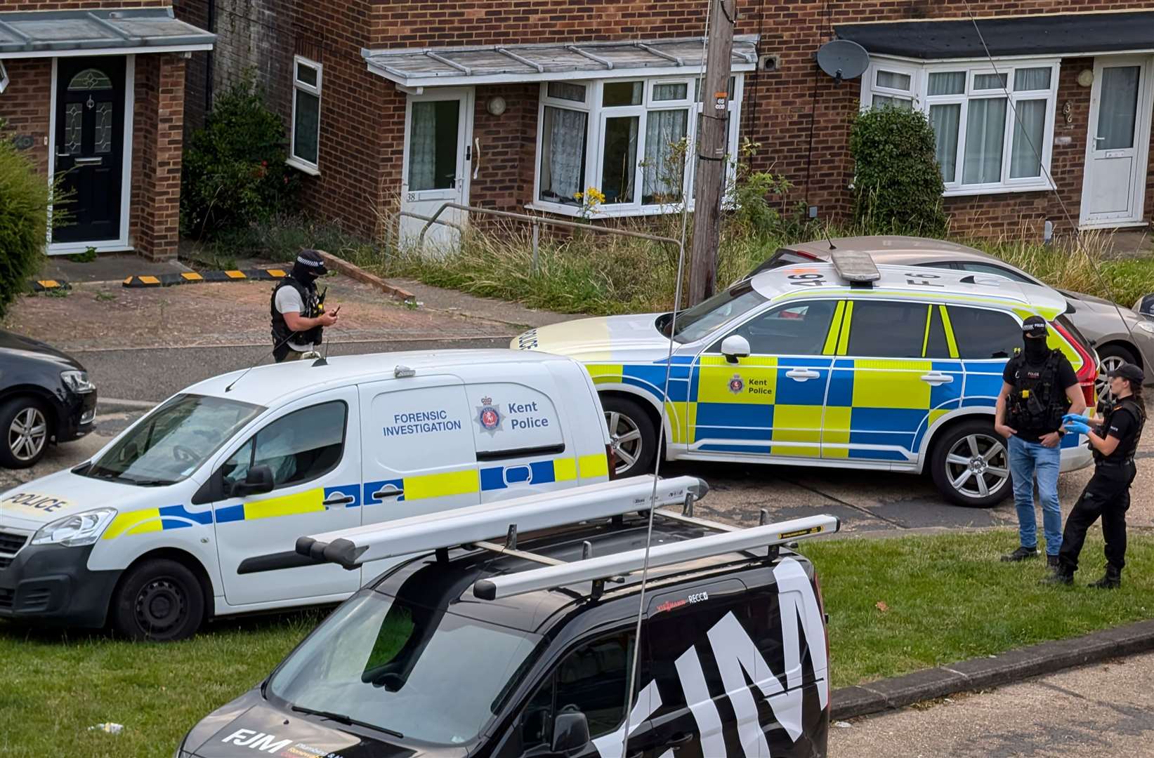 Police in Mooring Road, Rochester, on Monday after a soldier was attacked near Brompton Barracks