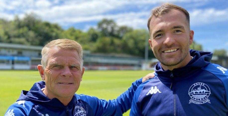 Dover player-assistant Mitch Brundle, right, with manager Andy Hessenthaler. Picture: Richard Harvey/DAFC