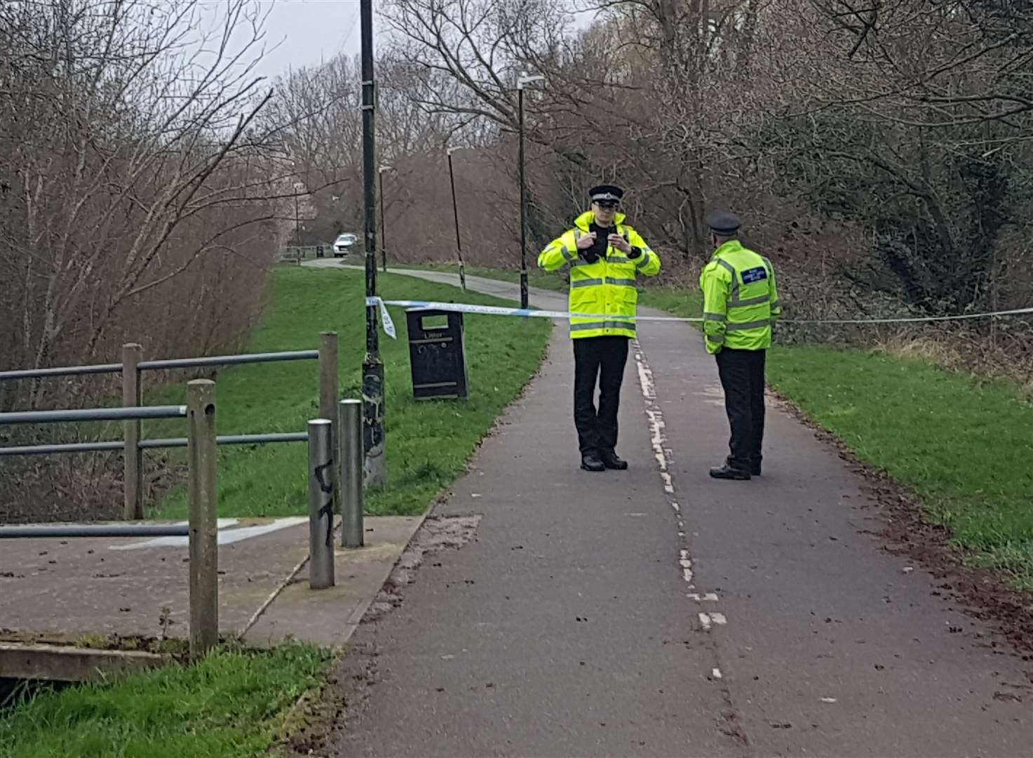 Officers have taped off the entrances to the park. Picture: Charlie Harman