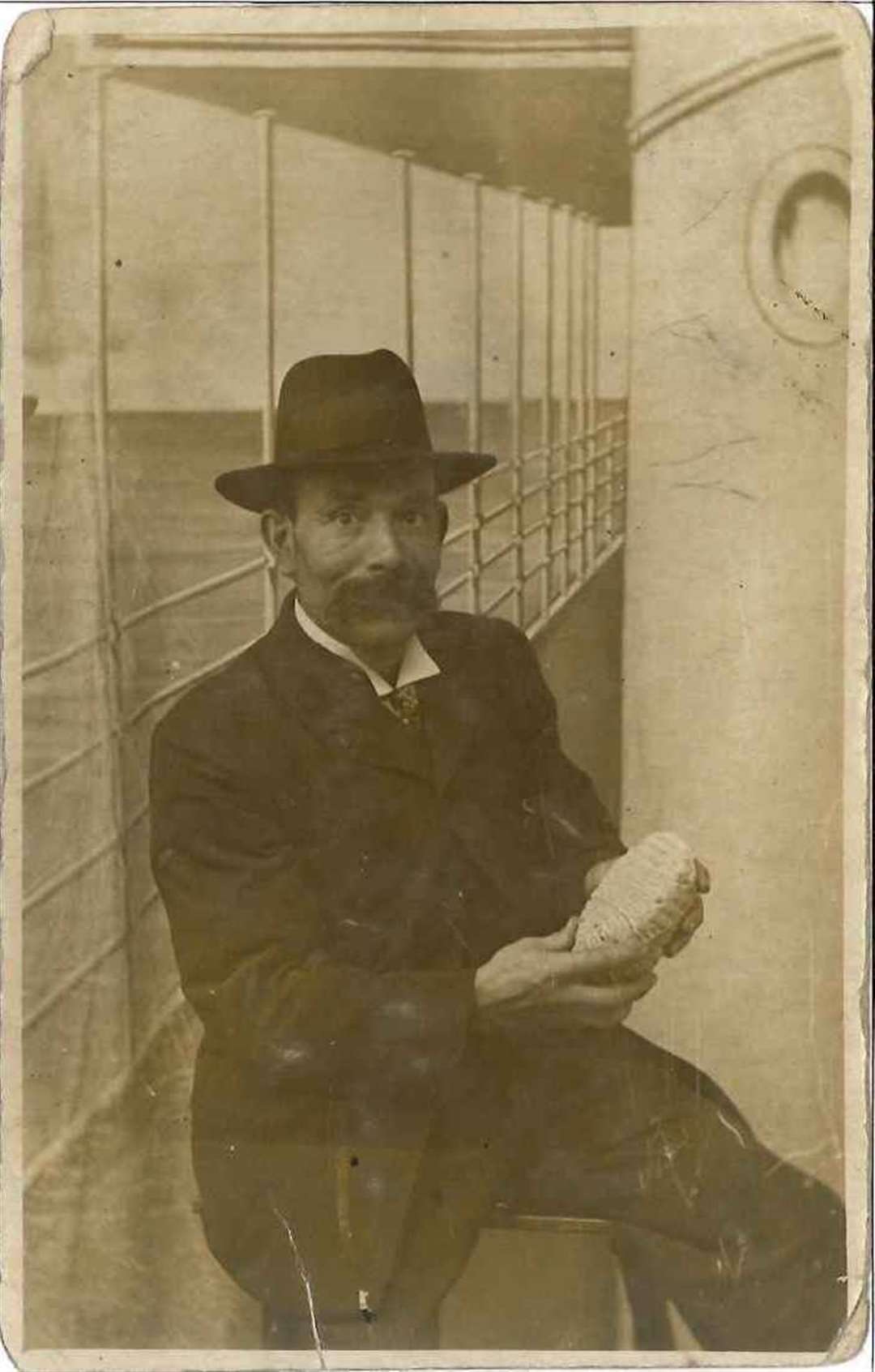 Sydney Turner with unearthed elephant bones taken in 1917. Picture courtesy of Rochester Guildhall Museum