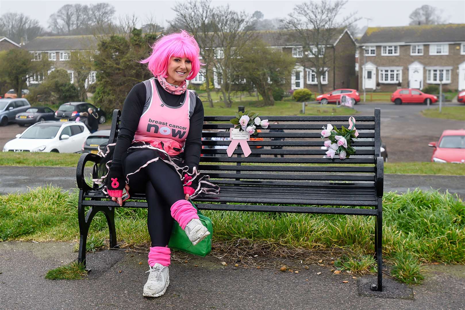 Event organiser Kerry Banks BEM starts the walk at Julie's Bench, a memorial for her friend Julie Mortimer. Picture: Alan Langley