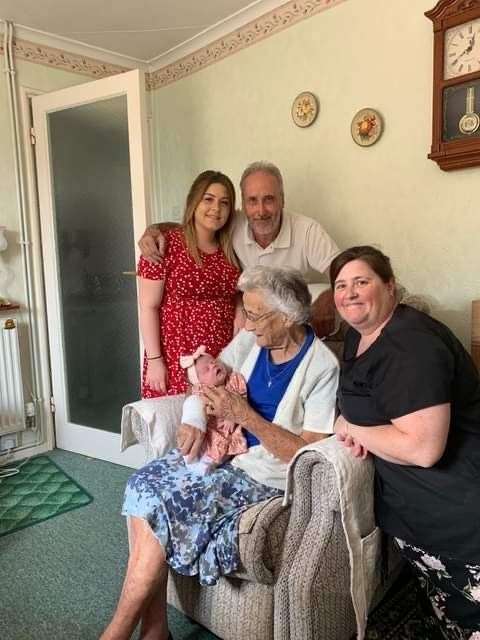 From left: Megan, Keith, Doreen with baby Sienna and Claire