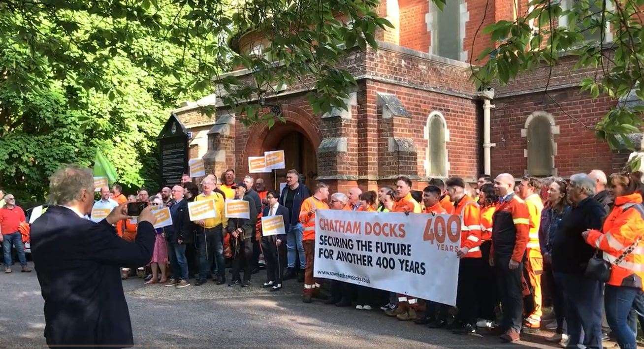 The Save Chatham Docks campaign protesting outside of the May 8 planning committee meeting where the decision was deferred.