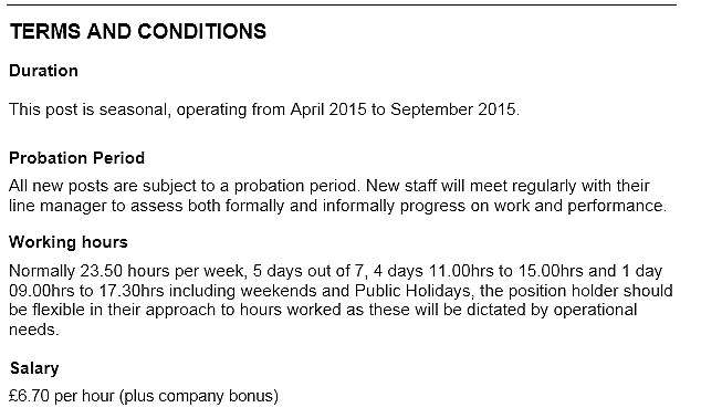 Advert states pay will be £6.70 per hour