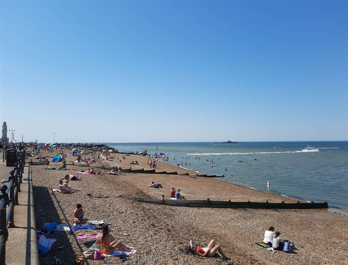 Crowds enjoy the sun at Herne Bay beach last summer