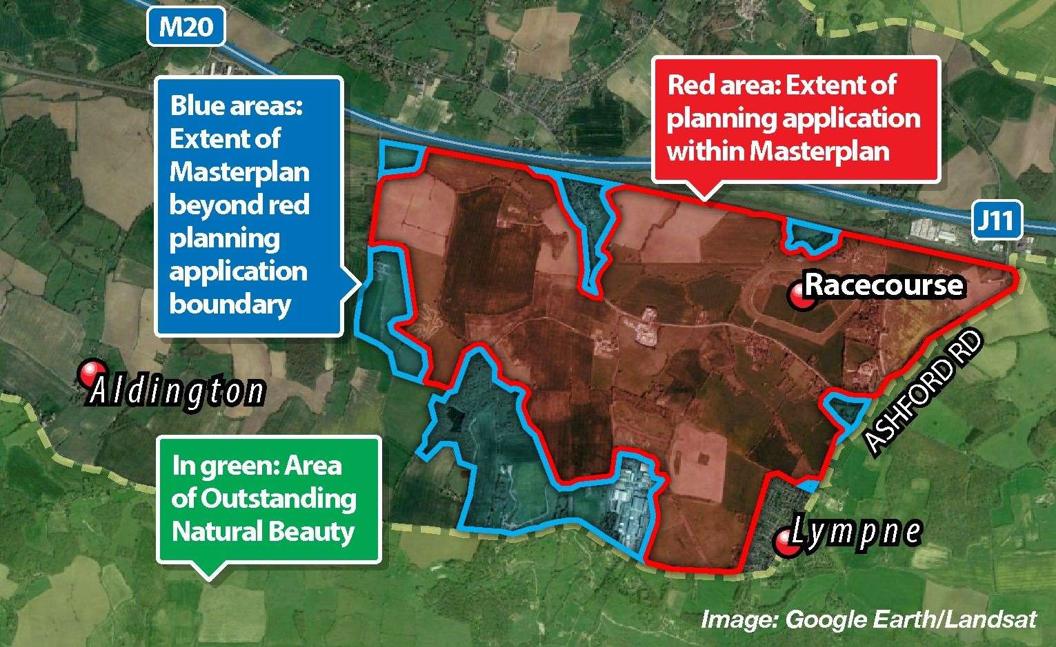 The Otterpool Park boundary map. Picture: Google