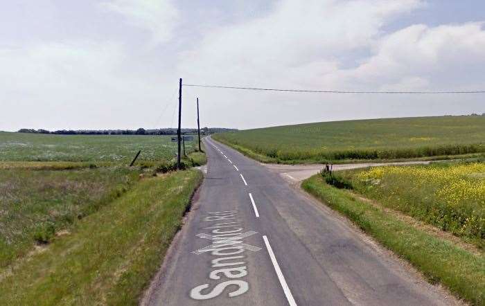 The junction of Chalkpit Lane and Sandwich Road near Woodnesborough where the accident happened (8265530)