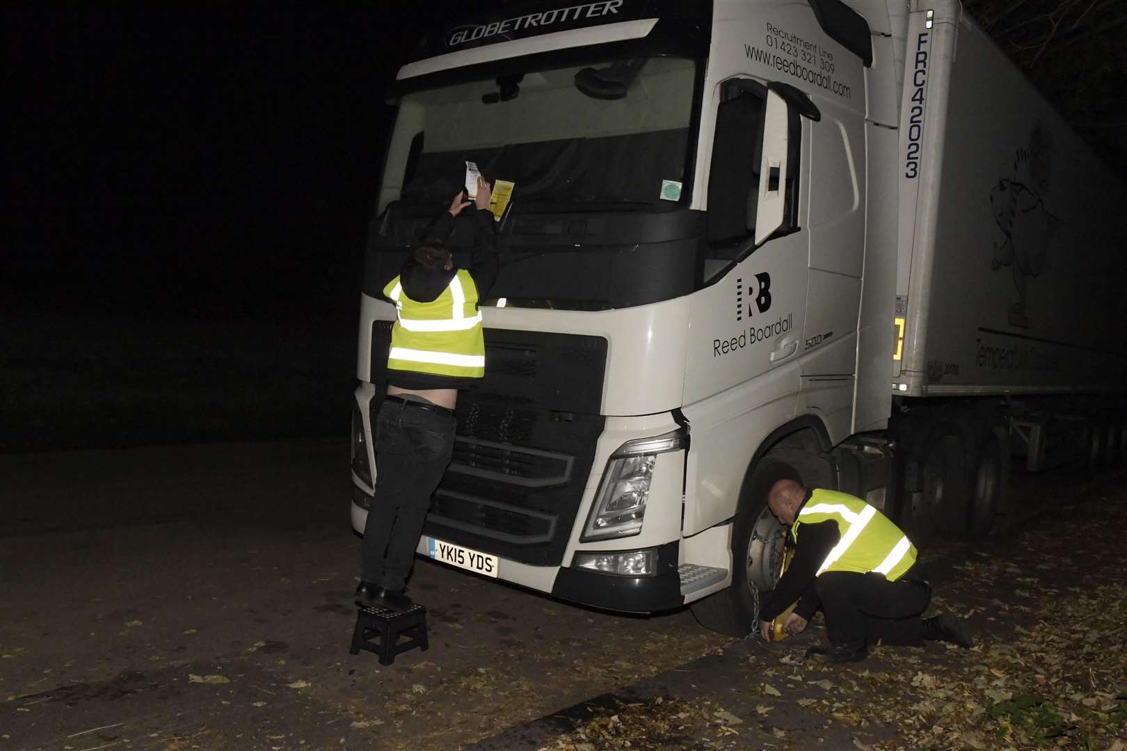 A lorry being clamped on the A20 at Ashford