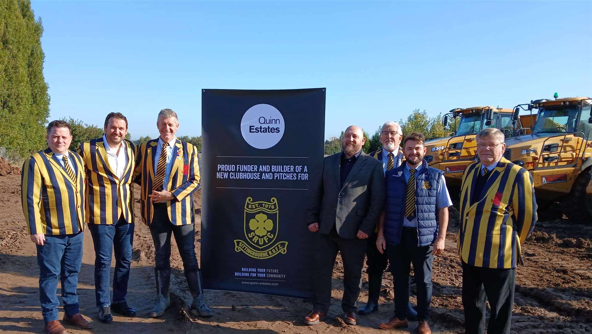 Sittingbourne Rugby Club members and MP of Sittingbourne and Sheppey, Kevin McKenna celebrate work begining on the club's new base in Borden. Picture: Quinn Estates