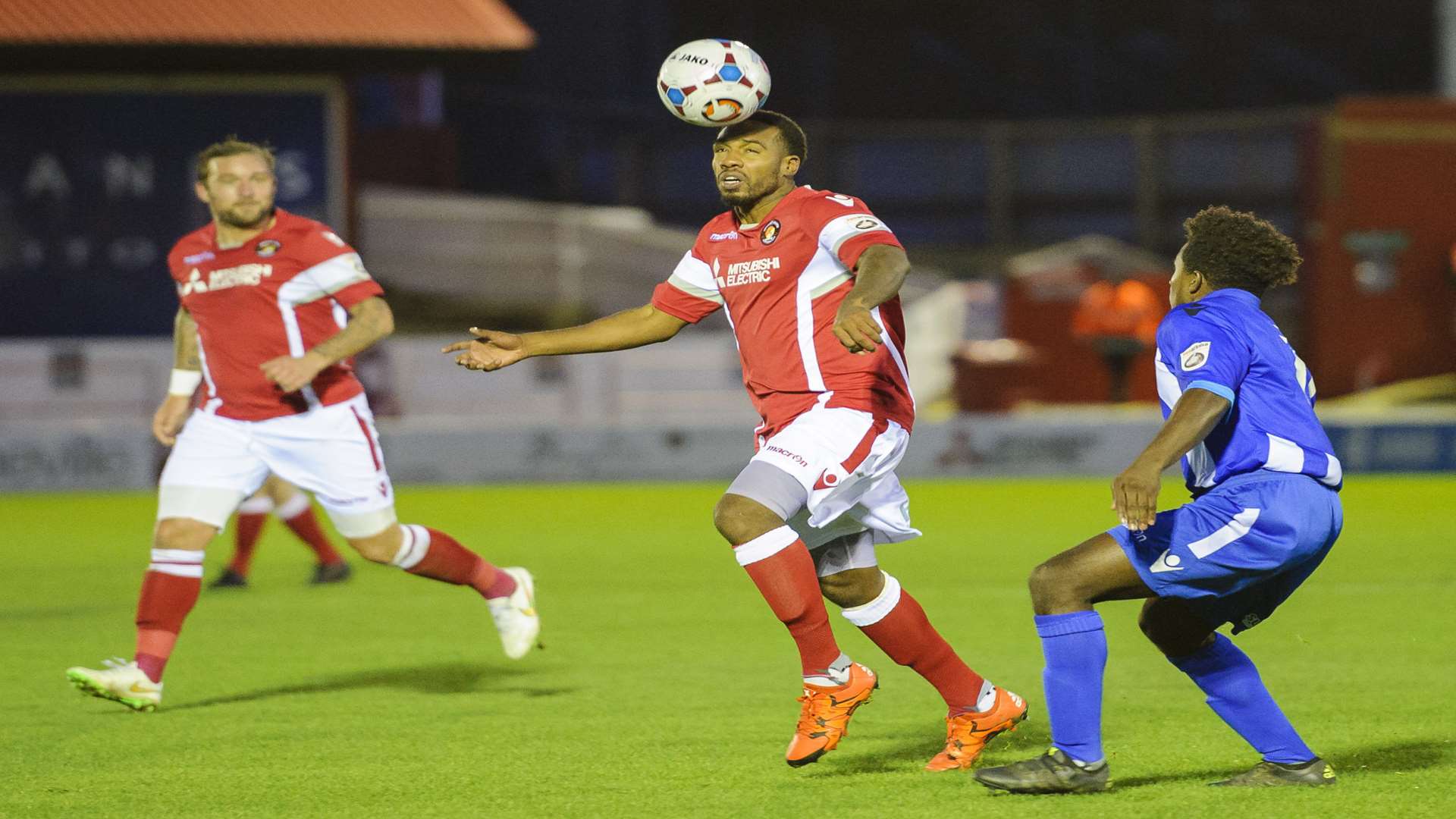 Aiden Palmer heads the ball forward against Bishop's Stortford after coming on at half-time Picture: Andy Payton