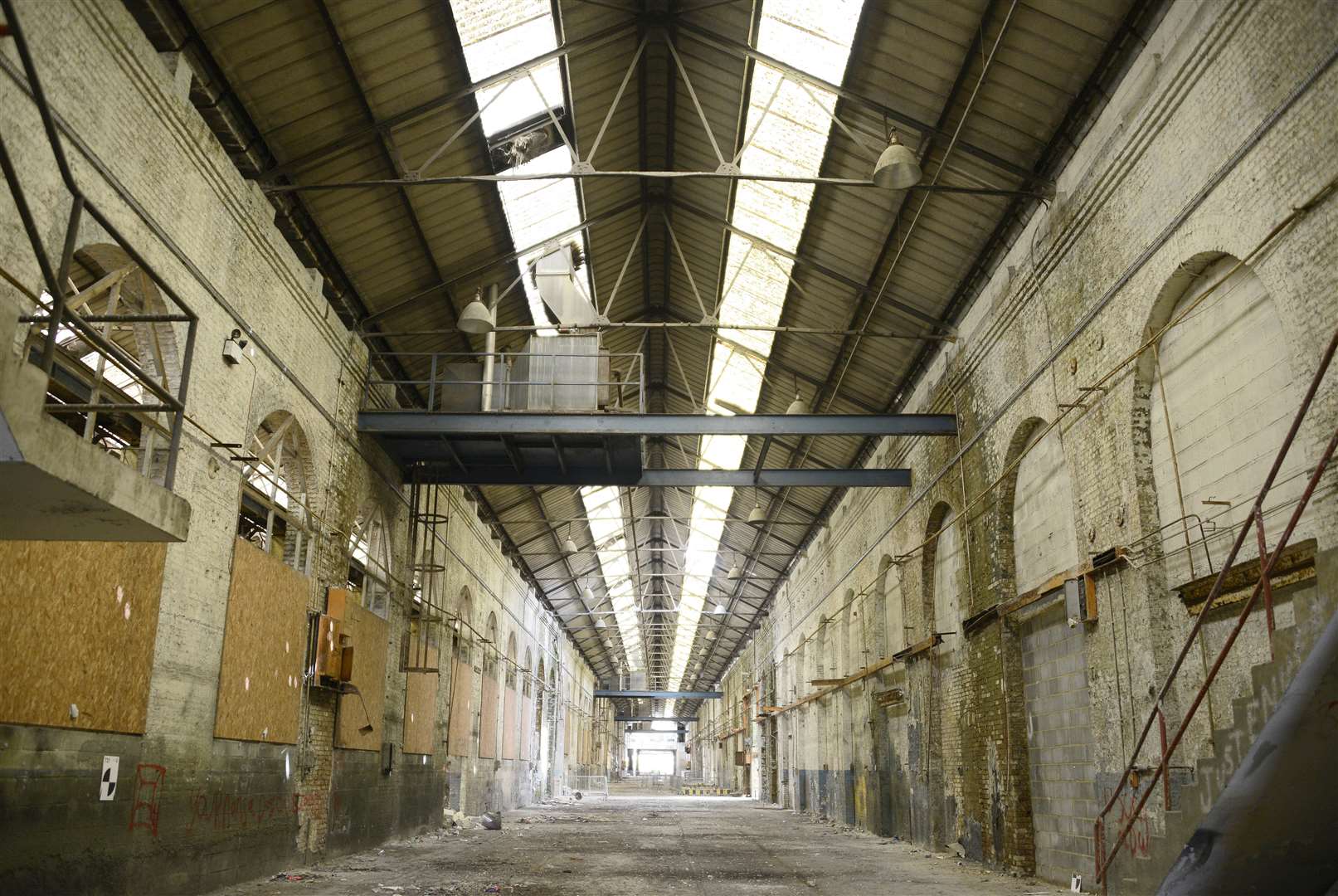 Inside the old railway sheds, which are set to be converted into flats. Picture: Paul Amos