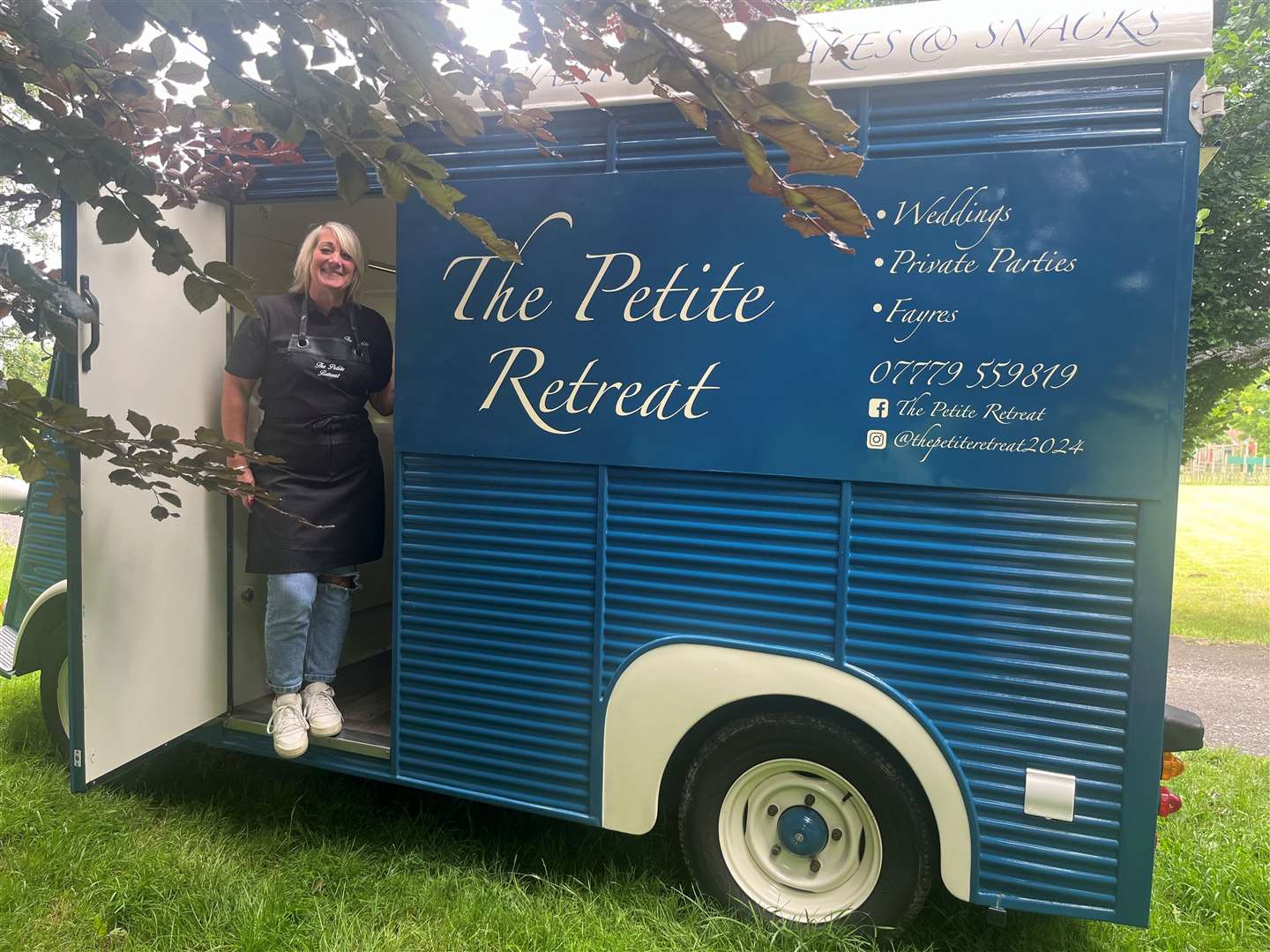 Ceri in the back of her new retro coffee van